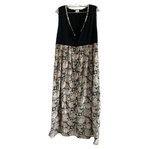 ALLISON ROSE Black Floral Button Up Sleeveless Cotton Long Dress-Size Medium